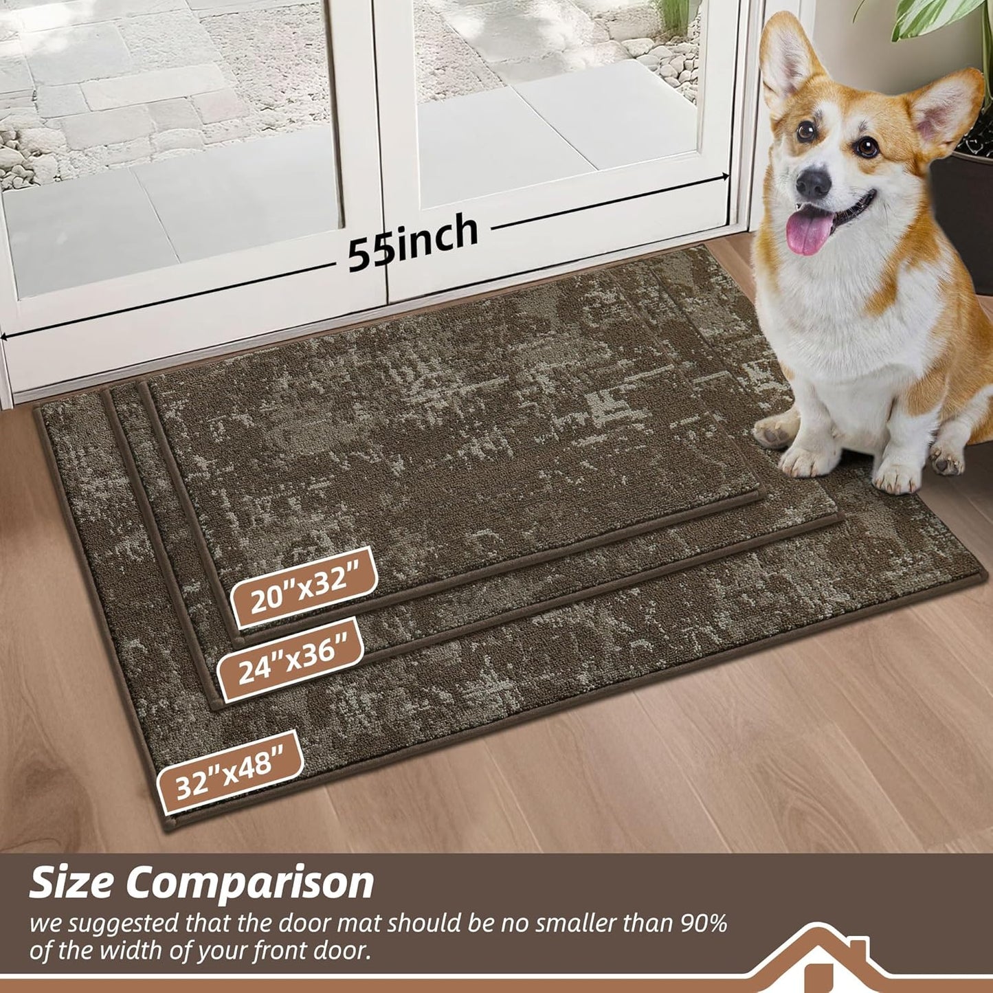 BEQHAUSE Dirt Trapper Door Mat 32"x48" Non-Slip Door Mats Washable Entryway Rugs Stain Resistant Doormat Absorbent Welcome Floor Mat for Front Back Door, Muddy Wet Shoes & Paws,Brown