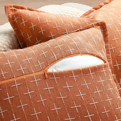 ZWJD Fall Pillow Covers 18x18 Set of 2 Soft Polyester Textured Pillow Covers with Stylish Flange Edge Cozy Farmhouse Throw Pillows for Couch Bed Sofa Living Room