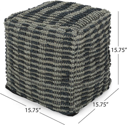 GDFStudio Boho Handmade Fabric Cube Pouf Ottoman Foot Stool - Bean Bag Floor Chair - Foot Rest Couch for Living Room Bedroom,Blue, Teal and Natural,15.75""x15.75""x15.75"", 312725N