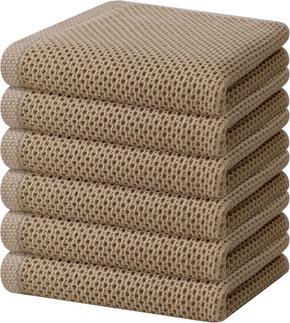 Homaxy 100% Cotton Waffle Weave Kitchen Dish Towels, Ultra Soft Absorbent Quick Drying Cleaning Towel, 13 x 28 Inches, 6-Pack, Tan