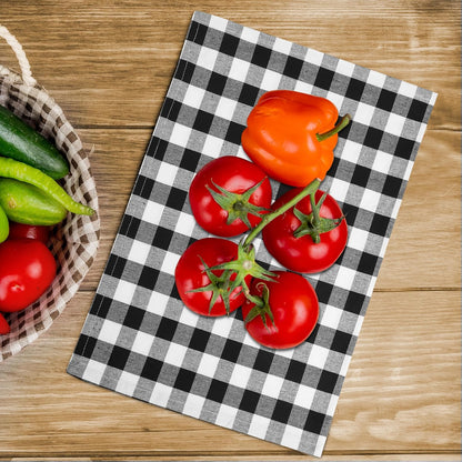 Kitchen Towels Set of 6 Soft Premium Cotton Highly Absorbent Dish Towels 18x28 Inches, Washable & Reusable Tea Towel, Quick Drying Dish Cloths with Hanging Loop - Black/White, Checks