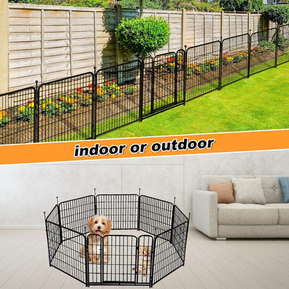 32 in(H) Decorative Garden Fence with Gate, 8 Panels Total 17.7 Ft(L) Heavy Duty Iron Animal Barrier Fence for Yard,Suitable for Indoor Pet Or Outdoor Dog Fencing, Garden Border Fence