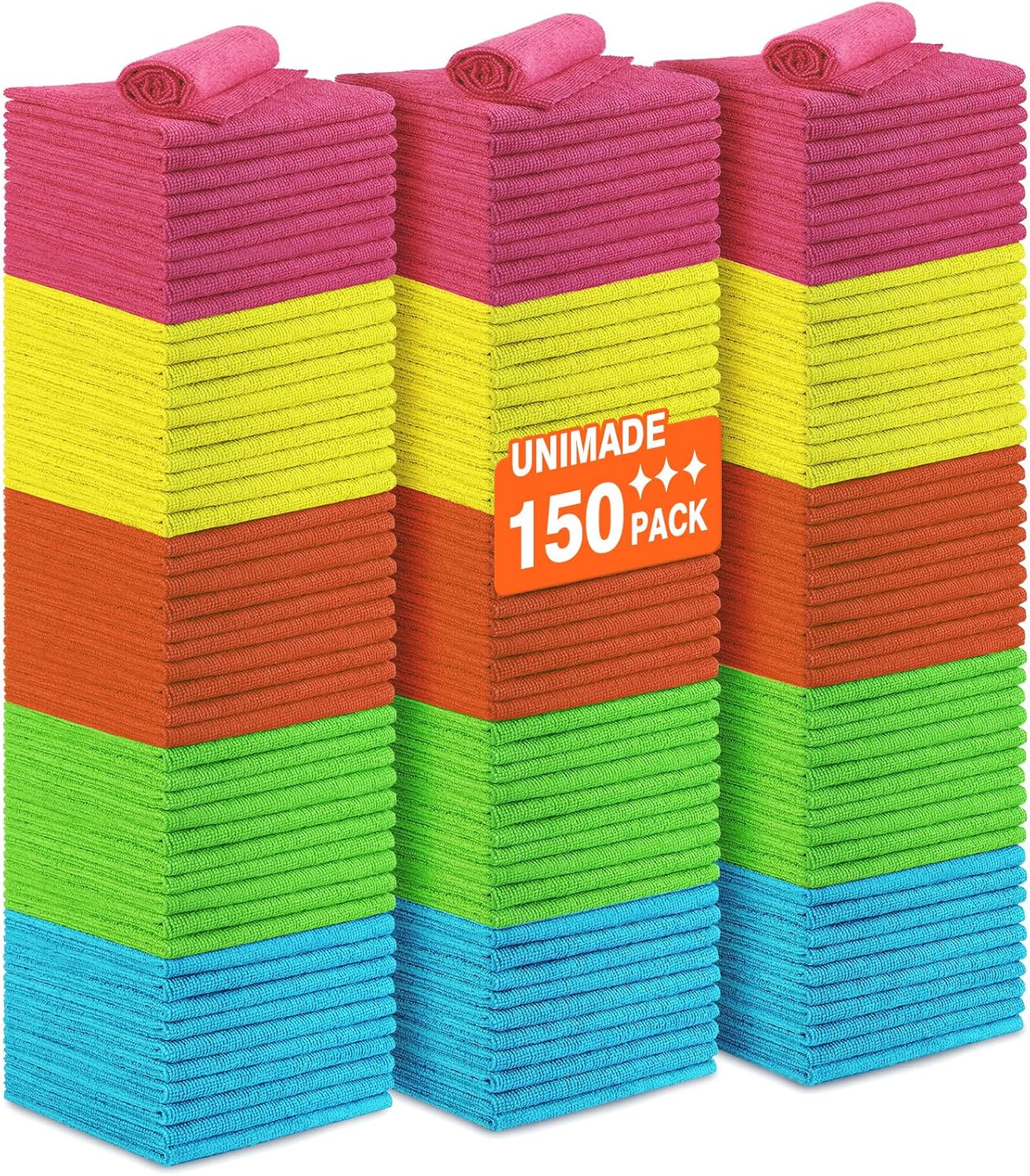 Microfiber Cleaning Cloth, 150PK Reusable Shop Rags Bulk Microfiber Cleansing Cloth Lint Free Cleaning-Towel for Car Kitchen Automotive Bar Mechanic Restaurant Garage,11.5"x11.5",Multicolor