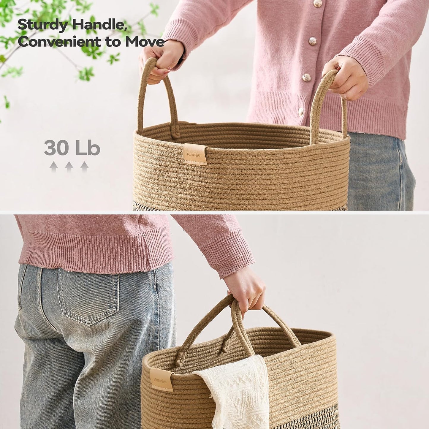 80L Laundry Hamper Basket,Baby Nursery Woven Storage Basket for Toys Bin,Pillows,Blankets,Clothes,Dark&Brown