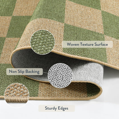 Lahome Checkered Entryway Runner Rug, 2x8 Green Washable Rug Runners for Hallway Non Slip, Farmhouse Indoor Outdoor Non Shedding Kitchen Mats for Floor Porch Balcony