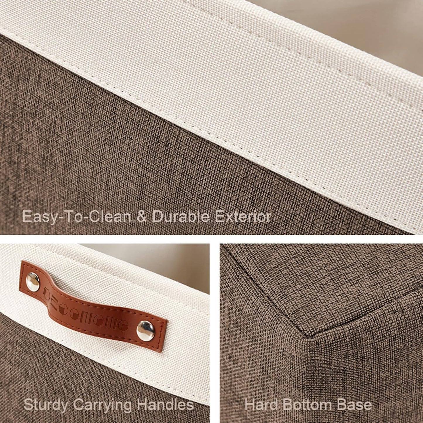 DECOMOMO Storage Bins Fabric Storage Baskets for Shelves, Linen Closet Organization Toys Nursery (Brown and White, Large - 4 Pack)