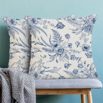 CXMEIFLY Spring Floral Leaves Pillow Covers 20 x 20 Inch Set of 2 for Chinoiserie Flowers Decor Throw Pillows Blue and White Seasonal Plant Outdoor Decorative Cushion Cases for Couch Bed Decorations