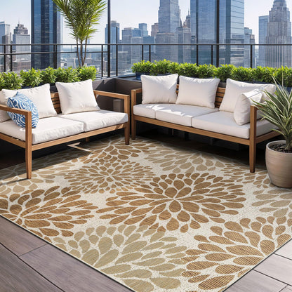 Beverly Rug Outdoor Rug 9x12 Modern Exotic Tropical Leaf Area Rugs for Indoor and Outdoor Patio Deck Porch Garden Water Resistant Washable Outside Carpet (9 x 12 Beige)