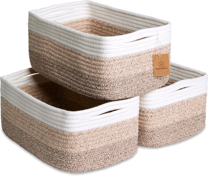 NaturalCozy 13.5”x8.5”x5.5” Storage Baskets for Shelves 3 Pack | Cotton Rope Woven Small Baskets for Organizing | Small Storage Bins for Nursery, Bathroom, Closet, Cube Shelf, Decorative, Gift