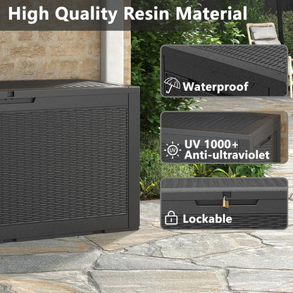 100 Gallon Deck Box Lockable Resin Outdoor Storage Box waterproof Outdoor Container for Patio Furniture Cushions, Pillow