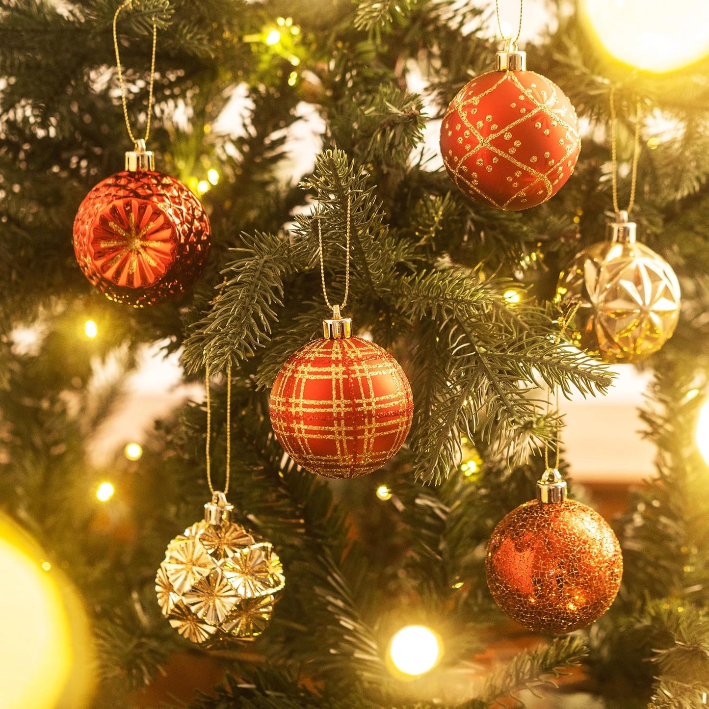 Valery Madelyn Ornaments for Christmas Trees, 16ct 2.36 Inches Red and Gold Shatterproof Christmas Tree Decorations, Luxury Hanging Ball Ornaments for Xmas Holiday Party Decor