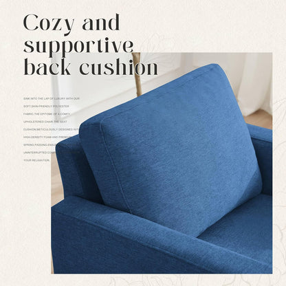 Mid-Century Accent Chair,Modern Linen Fabric Armchair for Living Room,Comfy Upholstered Reading Accent Chairs for Bedroom,Single Sofa Chair with Wood Legs (Blue, 2 Pack)