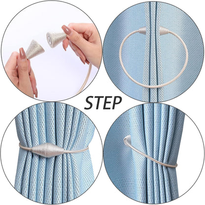 2 PCS Magnetic Curtain Tiebacks, European Style Convenient Drape Tie Backs Holdbacks for Thin or Thick Home & Office Window Draperies, No Tools Required（Beige）