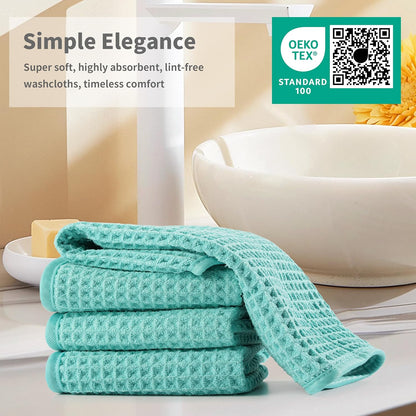 Microfiber Waffle Face Towels, 2 Pieces, Soft, Absorbent, Fast Drying, Lint Free (Turquoise)