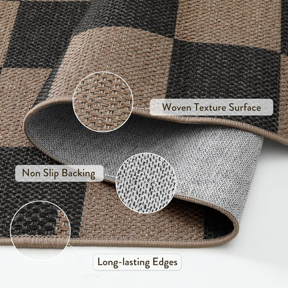 Lahome Checkered Easy Jute 2x8 Runner Rug, Washable Kitchen Runner Rug Non Slip for Entryway Indoor, Checkerboard Black Indoor Outdoor Carpet for Hallway 8ft Entry Laundry Porch