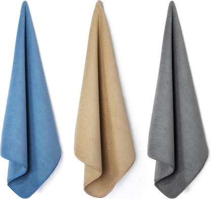 POLYTE Microfiber Cleaning Towel (16x16, 12 Pack Professional, Blue,Camel,Gray)