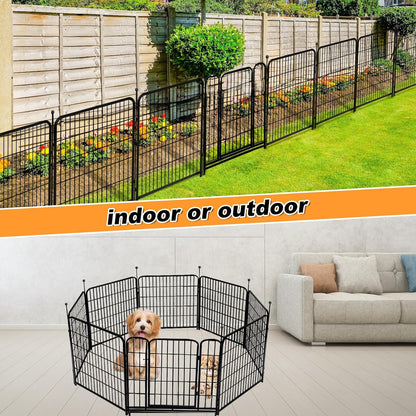 Tall Garden Fence with Gate 48 in(H)×27 in(L) 12 Panels Total 26.6 Ft(L), Garden Fencing to Keep Dogs Out, Heavy Duty Iron Metal Animal Barrier Fence, Flower Bed Fencing