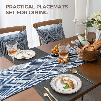 Vinyl Placemats Set of 4, Faux Leather Waterproof and Heat Resistant Place Mats, Washable Anti-Slip Table Mats with Coaster, Wipeable Placemats for Indoor & Outdoor 17" x 12" (Black, Set of 4)