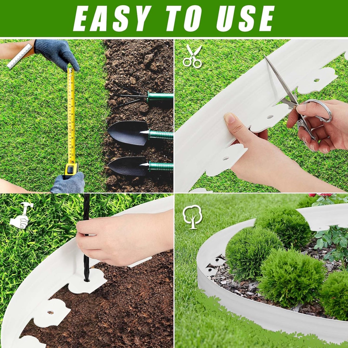 Sasylvia 2.5'' x 200' Landscape Edging Kit Edging Border Coil Include Anchoring Spikes 10 Connectors Plastic Garden Border for Lawn Garden Grass Yard Home(White)