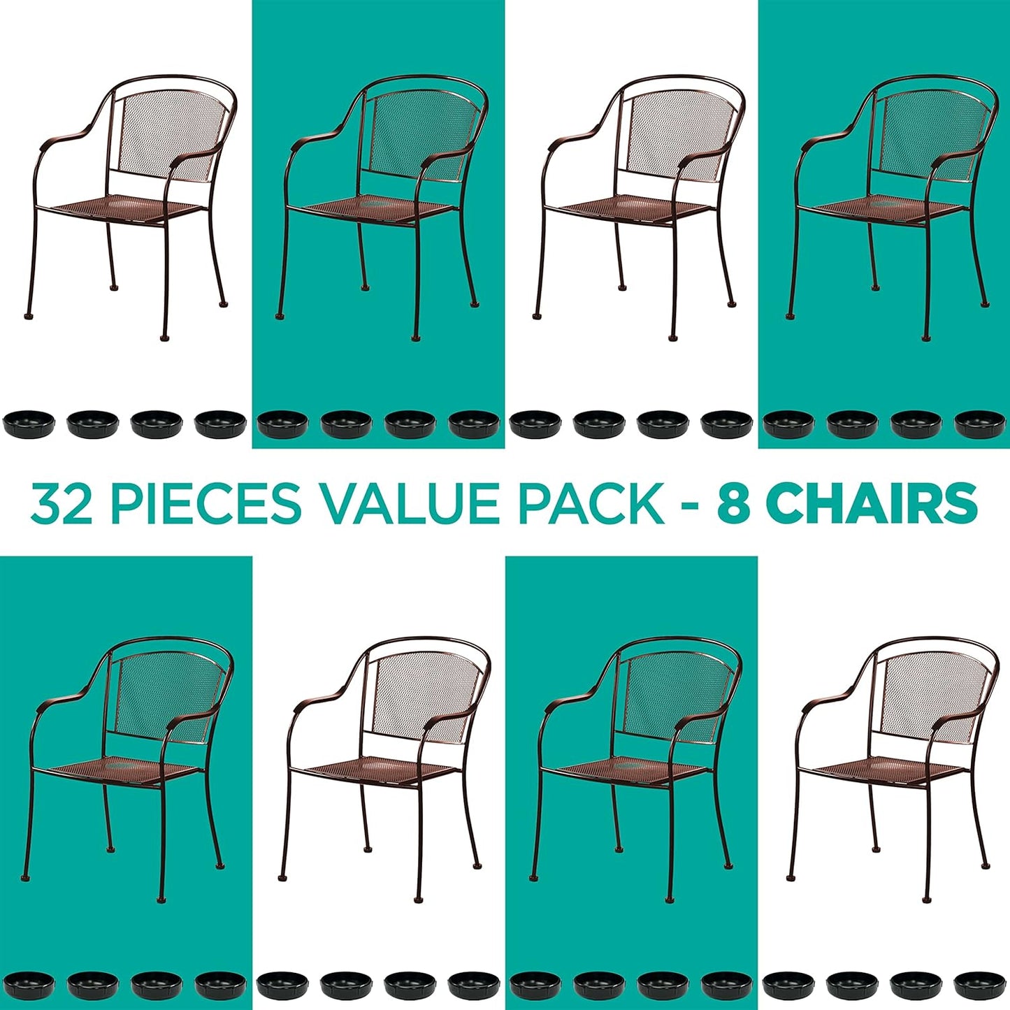 Wrought Iron Patio Furniture Feet Caps (32 Pack, Black) - 1.5" Round Plastic Outdoor Chair Leg Caps, Patio Furniture Replacement Feet