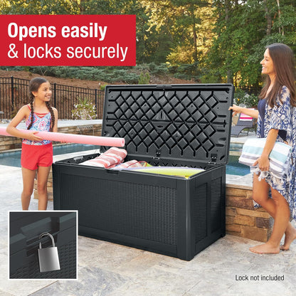 Rubbermaid Extra Large Resin Outdoor Storage Deck Box (134 Gal), Weather Resistant, Black, Deck Organization for Home/Backyard/Pool Chemicals/Toys/Garden Tools/Porch/Patio Cushions
