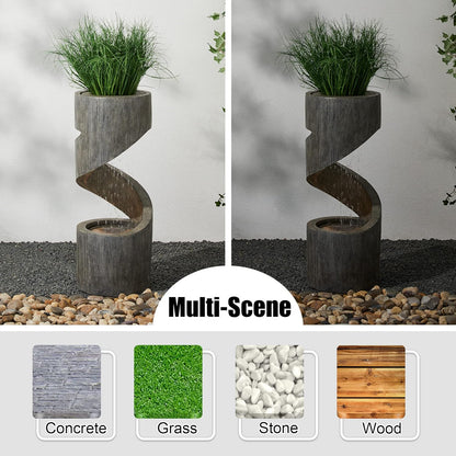 Glitzhome Tiered Outdoor Water Fountain with LED Light, Curved Outdoor Fountain Waterfall with Stone Planter, Freestanding Spiral Outdoor Garden Water Fountains, 31.3”H