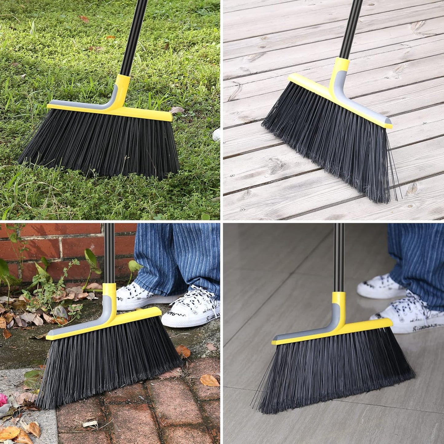 4 Packs Outdoor Broom for Floor Cleaning with 58" Long Handle, Heavy-Duty Commercial Brooms for Sweeping Indoor Outdoor Courtyard Restaurant Garage Patio Decks Mall Market Kitchen Office Lobby Shop