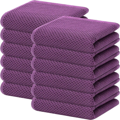 Homaxy 100% Cotton Waffle Weave Kitchen Dish Towels, Ultra Soft Absorbent Quick Drying Cleaning Towel, 13 x 28 Inches, 12-Pack, Purple