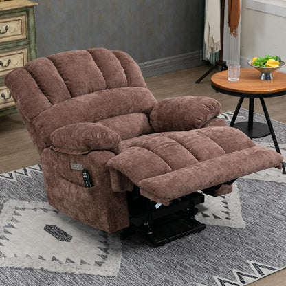 Large Power Lift Recliner Chair with Massage and Heat for Elderly, Ergonomic Backrest, Infinite Adjust, 2 Side Pockets,USB and Type-C Ports, Chenille Brown