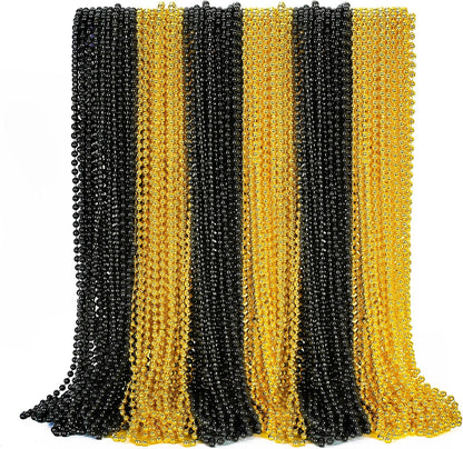 50PCS New Years Eve Bead Party Supplies, Black Gold Bead Necklace, 33" New Years Eve Beaded Necklaces, Festival Mardi Gras Parade Throw Accessories for Halloween Trick or Treat Accessories