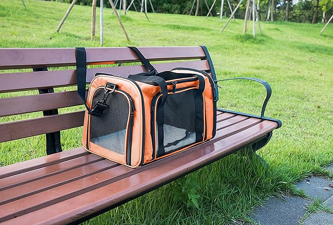 Soft Sided Carrier for Small Medium Cats Dogs,Removable Pad Collapsible Travel Pet Carrier Large Orange