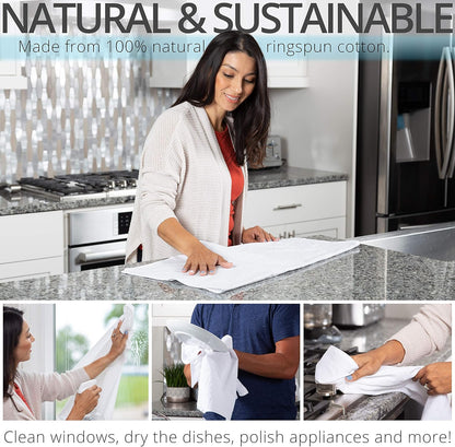 Aunti Em's Kitchen Flour Sack Dish Towels - Natural Cotton for Embroidery and Drying Glass, Hand, Dinnerware - Plain, Thick, Zero-Lint - Highly Absorbent - Set of 13, 27 x 27 Inch, White