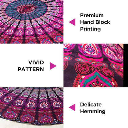 raajsee Indian Cotton Purple Tapestry Mandala Wall Hangings, Hippie Tapestries,Boho Throw Bohemian Bedding, Beach Blanket, Yoga Meditation Rugs Queen Bedspread Queen (82x92 Inches / 210x232 Cms)