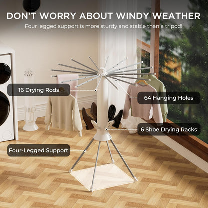 Clothes Drying Rack Foldable, Portable 4-Legged Laundry Drying Racks, Shoe Dryer Rack, Outdoor Collapsible Drying Rack Clothing with 4 Pulleys and Anti-Slip Holes, Aluminum Indoor Dry Rack