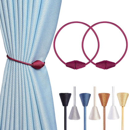 2 PCS Magnetic Curtain Tiebacks, European Style Convenient Drape Tie Backs Holdbacks for Thin or Thick Home & Office Window Draperies, No Tools Required-Burgundy