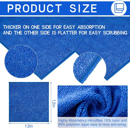 200 Pieces Microfiber Cleaning Cloths Bulk Absorbent Microfiber Towels Reusable Lint-Free Streak Free Wash Rags for House Kitchen Office Restaurants Bar Shop Car, 12 x 12 Inches (Royal Blue)