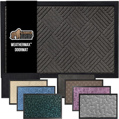 GORILLA GRIP 100% Waterproof All-Season WeatherMax Doormat 35x23, US Designed Natural Rubber, Stain and Fade Resistant, Low Profile Indoor Outdoor Door Mats, Easy Clean Patio Mat, Gray Diamond