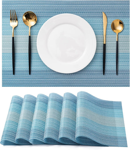CADONO Placemats Set of 6 Washable Indoor/Outdoor Vinyl Place Mats for Dining Table Durable Non-Slip Heat Resistant PVC Weave Table Mats（Ocean Geode）