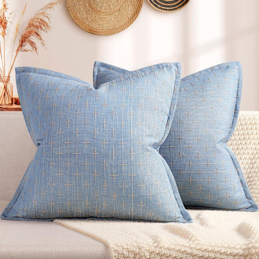 ZWJD Pillow Covers 20x20 Set of 2 Soft Polyester Textured Pillow Covers with Stylish Flange Edge Cozy Farmhouse Throw Pillows for Couch Bed Sofa Living Room