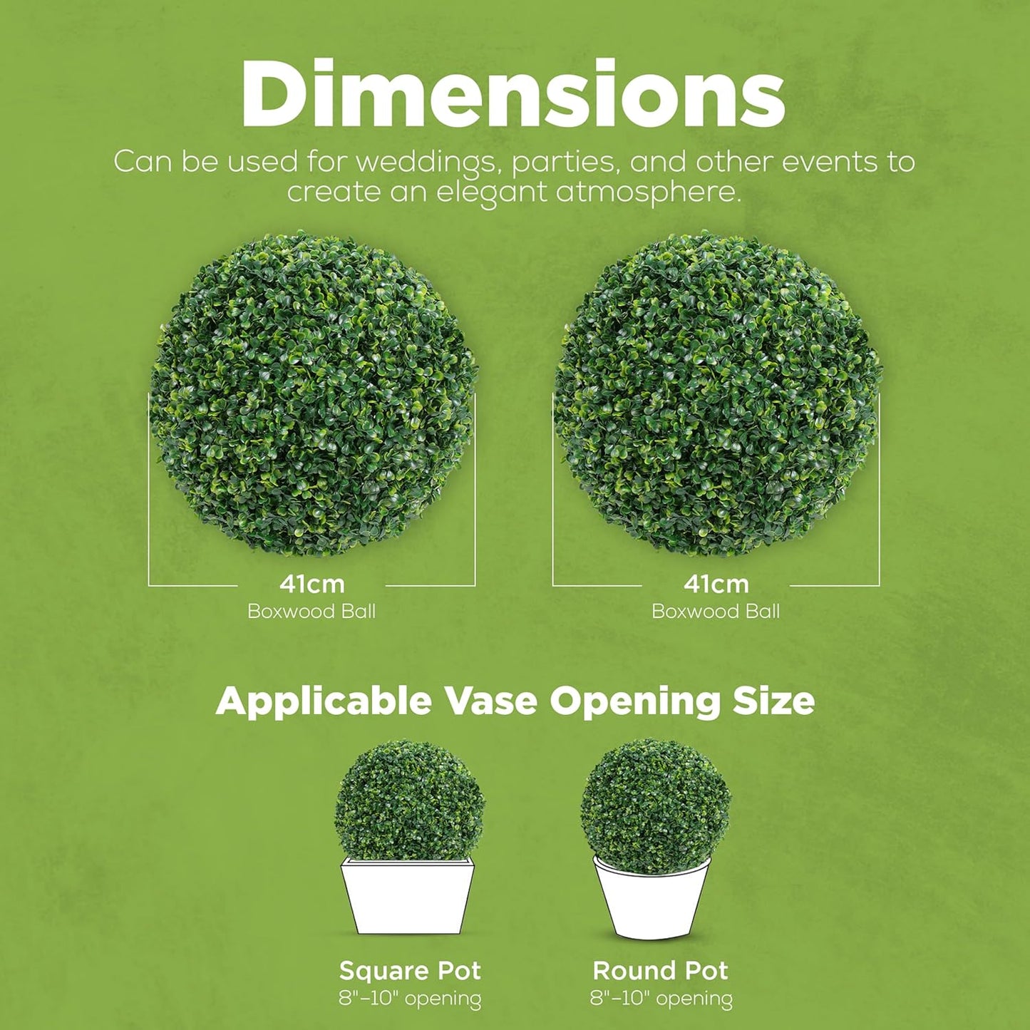 DRAY Premium 16.14" Faux Boxwood Balls – Set of 2 Artificial Topiary Spheres for Outdoor & Indoor Use – Realistic, UV-Resistant, Weatherproof Decorative Greenery – Check Measurements