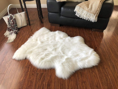 LAMBZY Faux Sheepskin Hypoallergenic Free Shape Silky Shag Rug, Luxury Shaggy Silky Plush Carpet for Bedrooms Rugs Living Room Kids Rooms Sofa Floor Rugs (Single 2'x3',60x90 cm White)