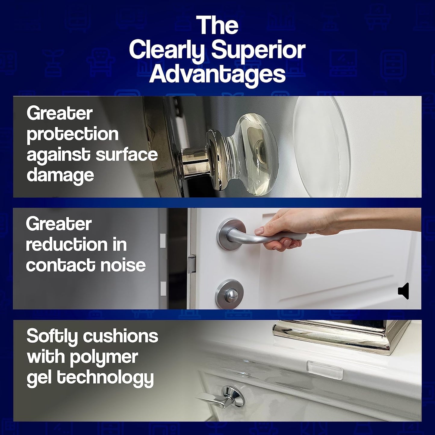 Multi-Use Bumper Guards - Med 8 Pack Rectangle 2" x 1" x .2" - Protects & Quiets Contact from Furniture, Doors, Dressers, & Appliances - Reusable & Easy to Apply Polymer Gel Bumper