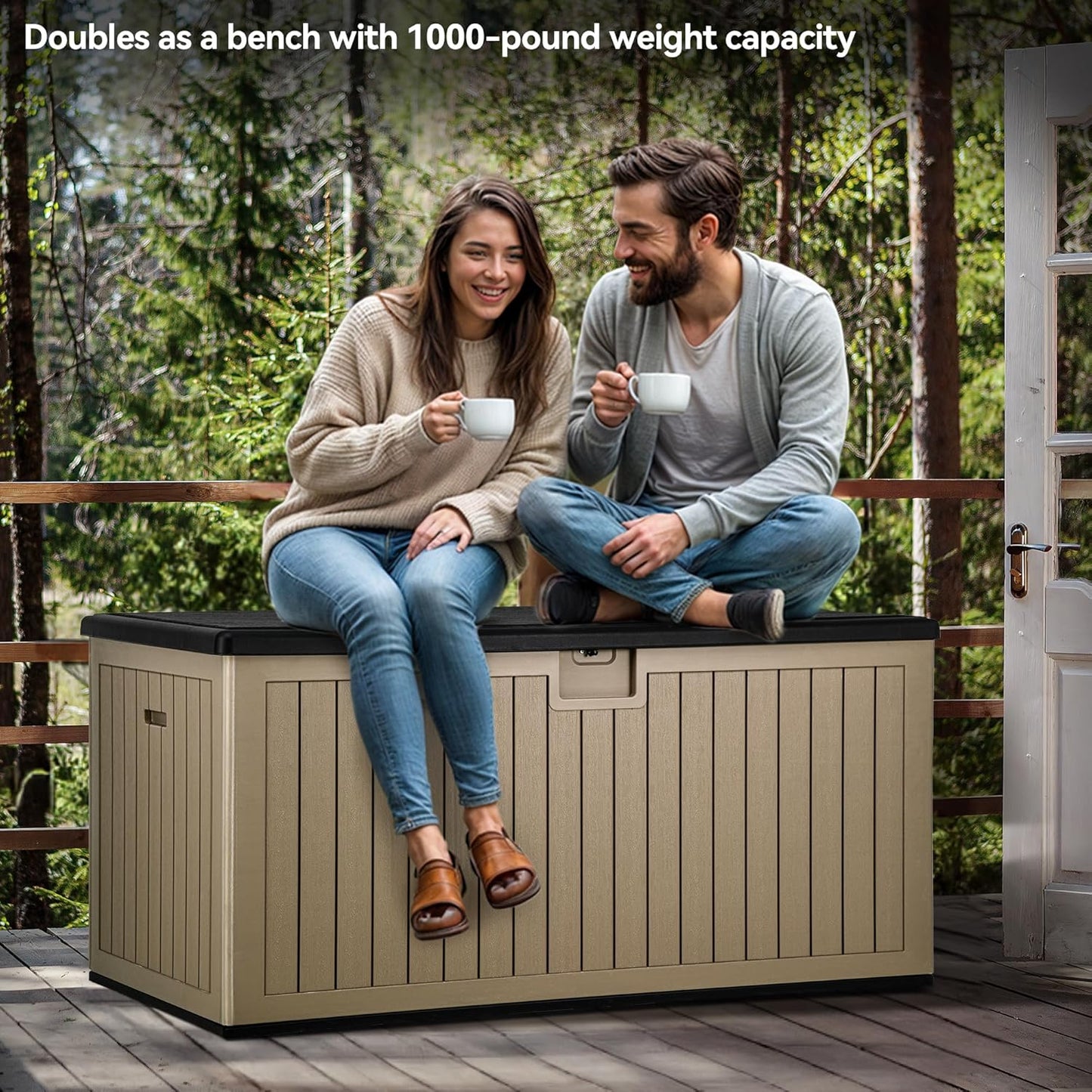 YITAHOME 230 Gallon Large Deck Box with Divider & Side Handles, Outdoor Double-Wall Storage for Patio Furniture Cushions, Garden Pool Accessories, Waterproof & Lockable