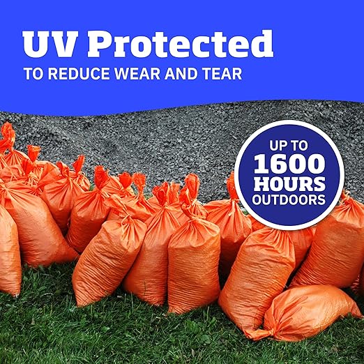 DURASACK Heavy Duty Sand Bags with Tie Strings Empty Woven Polypropylene Sand-Bags for Flood Control with 1600 Hours of UV Protection, 50 lbs Capacity, 14x26 inches, Orange, 18000 Count