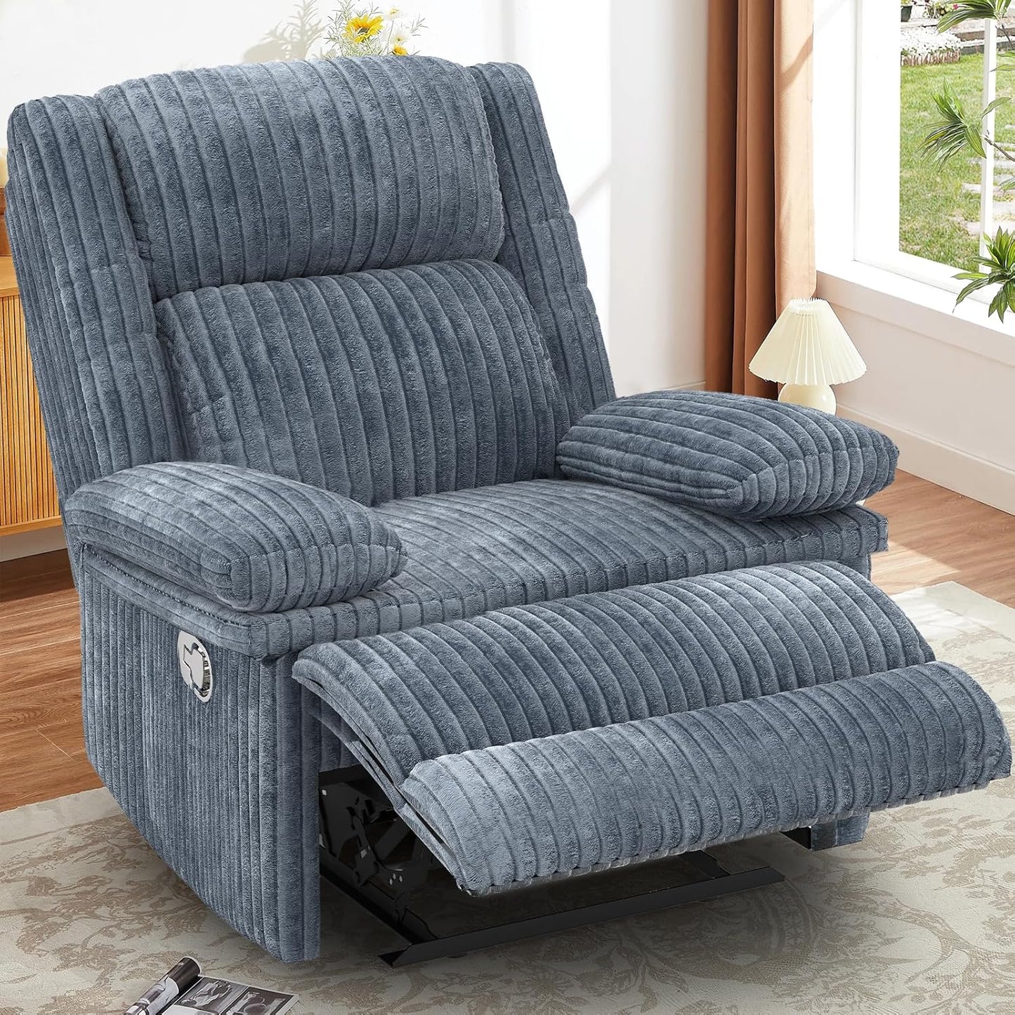 Recliner Chair for Adults, Oversized Manual Pull Tab Reclining Chair, 2-Tier Cushions, Minimalist Style Single Sofa for Living Room, RV (Corduroy)