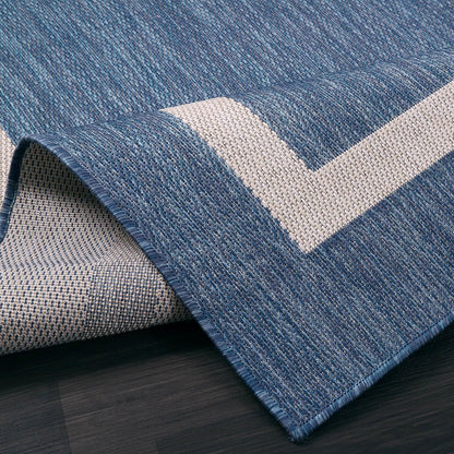 Bordered Outdoor Rug 9x12 Washable Outside Carpet for Indoor Patio Porch Waterproof Easy Cleaning Non Shedding Area Rugs Blue 9 x 12