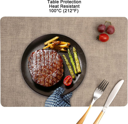 Myir JUN Placemats Dual Sided, Faux Leather Place Mats Set of 4 Indoor Placemat for Dining Table Outdoor Place Mat Manteles Individuales Square Non-Slip Washable Table Mats (Gray Beige, Set of 4)