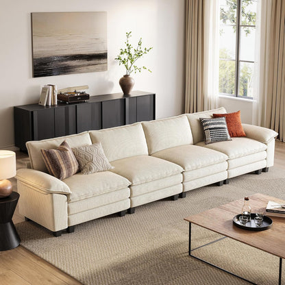 LINSY HOME Oversized Sectional Sofa - 157'' Oversized Corduroy Cloud Couch Deep Seat Modular Sofas Soft Modern Comfy Couches Furniture for Living Room Apartment Office, Beige
