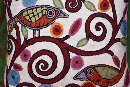 Cream Tree of Life Pillow Cover Birds White Floral Pillowcase Flower Accent Botanical Pillowsham Suzani Cushions Modern Plant Floral Cushion Hand Embroidered Wool Size 18x18