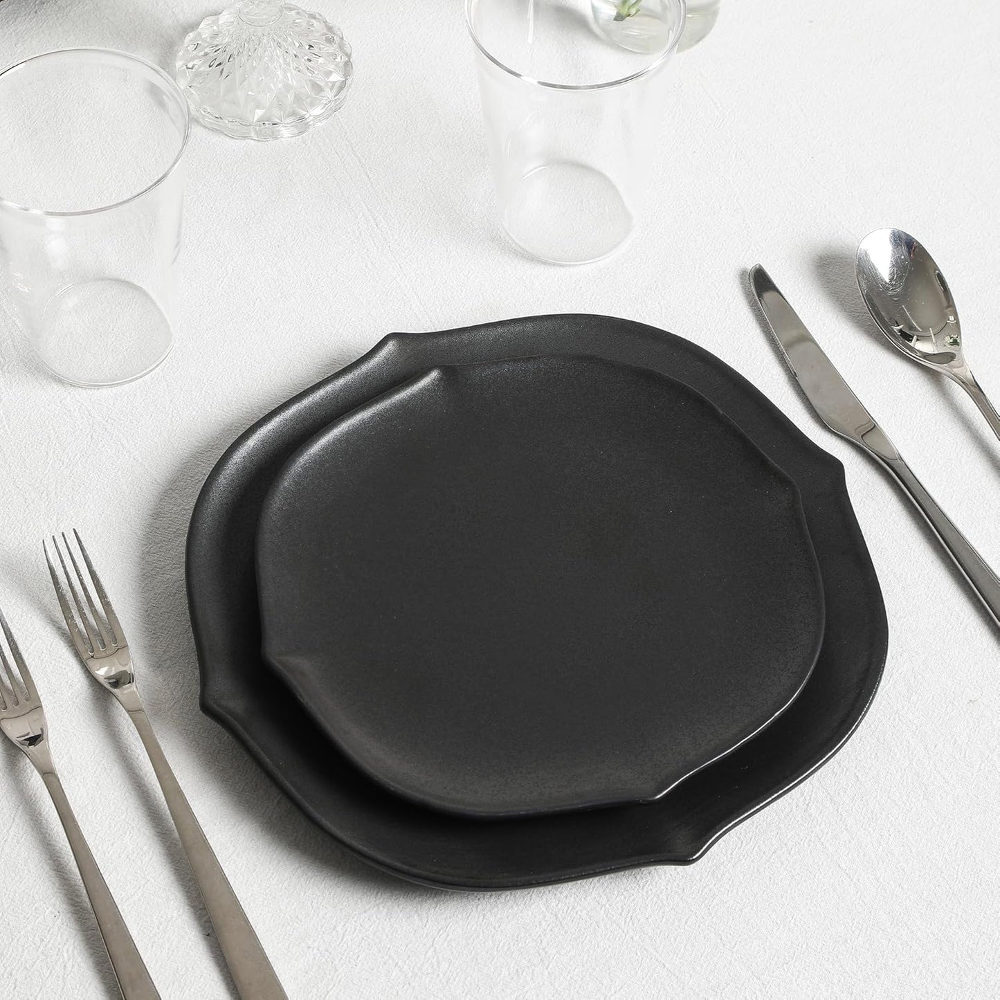 Stone Lain Baskerville 32-Piece Dinnerware Set Stoneware, Borosilicate Glass, Black